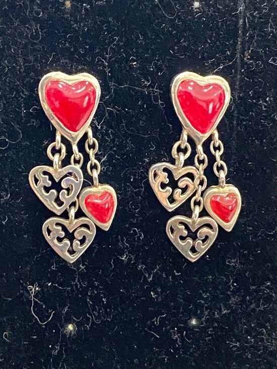 Studio Barse Jewelry - Barse .925 Silver Coral Heart Dangle Earrings, 6.75g (NO BACKS)